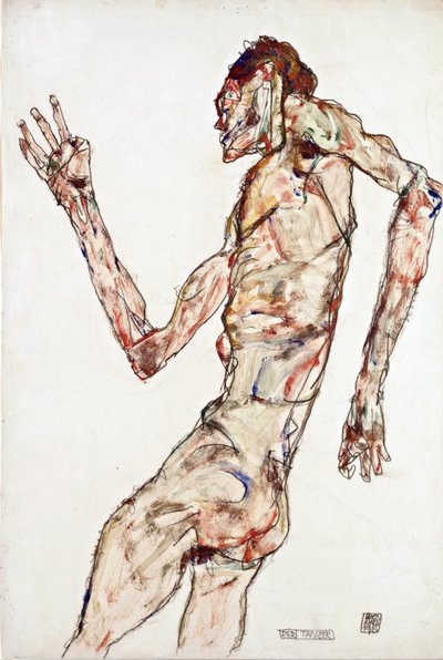 A táncos - Schiele, Egon (1890-1918) - 1913 - Fekete kréta, gouache papíron - 48,3x32,3 - Leopold Múzeum, Bécs alkotó: Egon Schiele