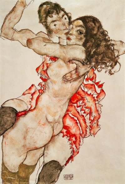 Két nő ölelkezik alkotó: Egon Schiele