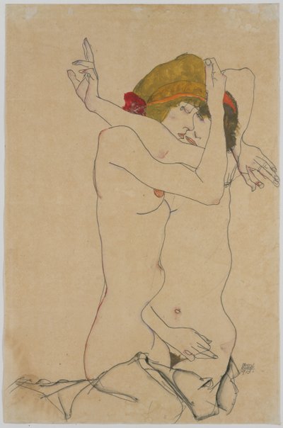 Két nő ölelkezik, 1913. alkotó: Egon Schiele