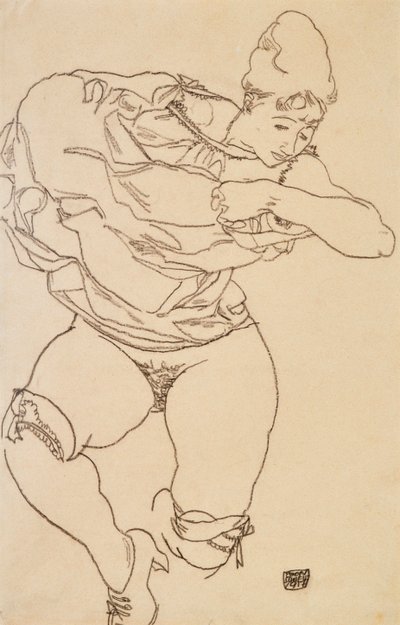 Vetkőző nő, 1917. alkotó: Egon Schiele