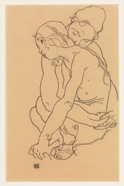 Frau und Mädchen, die sich umarmen alkotó: Egon Schiele