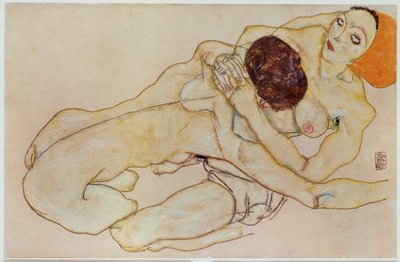 Két lány - Szerelmes pár ... (gouache és ceruza) alkotó: Egon Schiele
