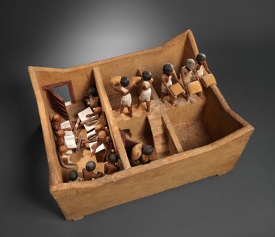 Egy magtár modellje írástudókkal Meketre sírjából, i. e. 1981–1975. (fa, gipsz, festék, len, gabona) alkotó: Egyptian 12th Dynasty