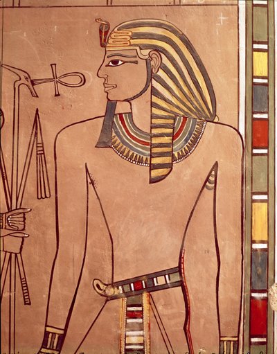 II. Amenhotep (Kr. e. 1427-1392) egy ankh-val az ajkához emelve, sírjának szarkofágkamrájából, Új Királyság (festett mészkő) alkotó: Egyptian 18th Dynasty
