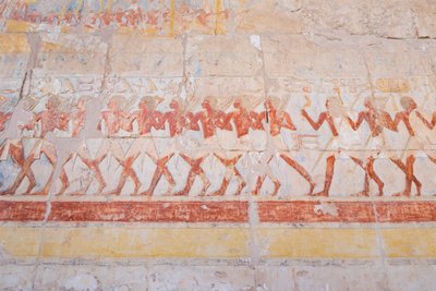 Bas domborműves faragvány Hatsepszut utazásáról Punt földjére (Szomália), Deir Al Bahari Hatsepszuti temploma, Luxor, Egyiptom (fotó) alkotó: Egyptian 18th Dynasty
