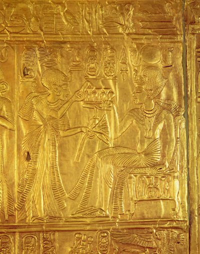 Részlet az Aranyszentélyből, Tutanhamon sírjából (Kr.e. 1370-1352) Új Királyság (annyal bevont gessóval bevont fa) alkotó: Egyptian 18th Dynasty