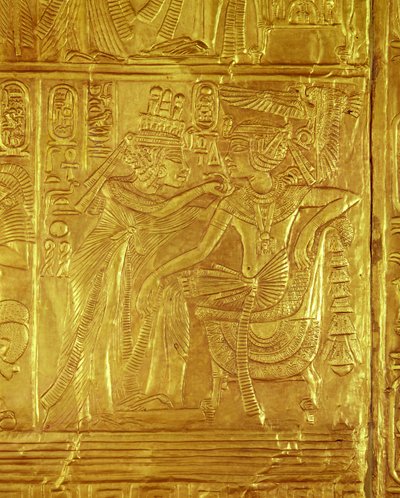 Részlet az Arany-szentélyből, Tutanhamon sírjából (Kr. e. 1370-1352) Új Királyság (annyal bevont gessóval bevont fa) alkotó: Egyptian 18th Dynasty