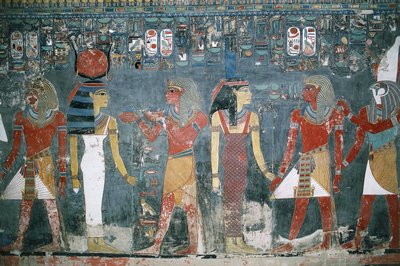 Egyiptom, Luxor, Királyok Völgye, Horemheb sírja, falfestmény, falfestmény alkotó: Egyptian 18th Dynasty