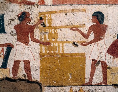 Egyiptom, Luxor, Nyugat-Théba, A Nemesek Völgye. Nenamon és Ipuki sírja. Munkahelyi ácsokat ábrázoló freskó. (Új Királyság, XVIII. dinasztia) alkotó: Egyptian 18th Dynasty