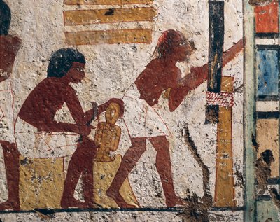 Egyiptom, Luxor, Nyugat-Théba, A Nemesek Völgye. Nenamon és Ipuki sírja. Munkahelyi ácsokat ábrázoló freskó. (Új Királyság, XVIII. dinasztia) alkotó: Egyptian 18th Dynasty