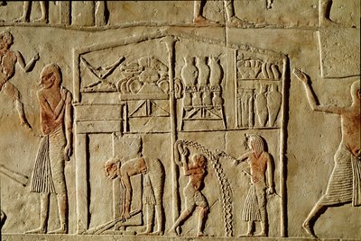 Egyiptomi ókor: „” élelmiszereket raktárban tárolnak”” A 18. dinasztia egyik vezető tisztviselőjének sírját díszítő dombormű. Bologna Civico Museo Archeologico alkotó: Egyptian 18th Dynasty