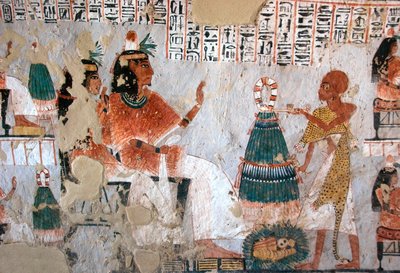 Egyiptomi antikvitás: Roy és felesége, Nebtawy ábrázolása egy főpappal szemben. Roy sírjának festménye (TT255). 18. dinasztia. Luxor Ciszjordániájáról, Egyiptomból alkotó: Egyptian 18th Dynasty