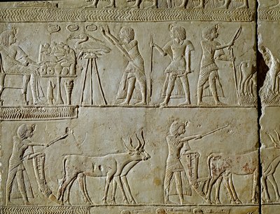 Egyiptomi antikvitás: szántóföldi munka jelenetei és felajánlások a fáraónak. Horemhed (kb. i.e. 1323-1293) Tutanhamon királyi írnok sírjának domborművének részlete. Kr.e. 1354-1326. Bologna, Civico Museo Archeologico alkotó: Egyptian 18th Dynasty