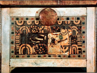 Egyiptomi antikvitás: kis fadoboz elefántcsont berakással, amely Tutanhamon fáraó vadászterületeit ábrázolja. 18. dinasztia. Tutankhamon (All-Ankh-amun vagy Tutankhamon) sírjából (Kr.e. 1345-1327) A Királyok Völgye. Théba Kairó, Egyiptomi Múzeum alkotó: Egyptian 18th Dynasty
