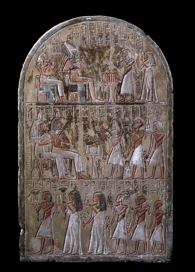 Egyiptomi ókor: a Maia házaspár sztéléje, a megszűnt ajándékok az isteneknek. 18. dinasztia. Maia kápolnájából Deir el-Medineh (el Medineh), New Empire Dim. 67 cm Torino, Egyiptomi Múzeum alkotó: Egyptian 18th Dynasty