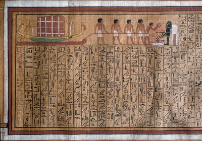 Egyiptomi ókor: a katafalk szállítása a sírba. Papirusz. Kha halottak könyve. 18. dinasztia alkotó: Egyptian 18th Dynasty