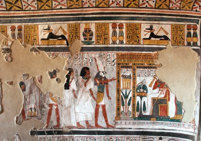 Egyiptomi antikvitás: Hórusz elvezeti Royt és feleségét Oziriszhez. Freskótöredékek Roy sírjából (TT255). 18. dinasztia. Luxor nyugati partjáról, Egyiptomból alkotó: Egyptian 18th Dynasty