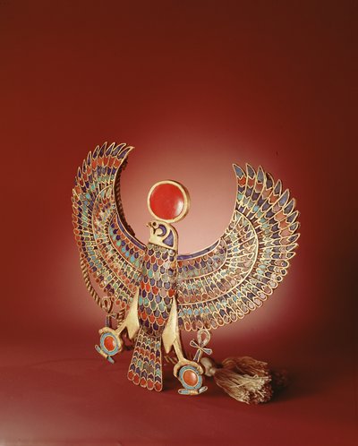 Falcon pectoral, Tutankhamon sírjából, Új Királyság (arany berakású lapis lazulival, türkizzel, karneol és üveg) alkotó: Egyptian 18th Dynasty