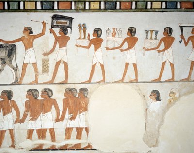 Temetési körmenet, részlet a Menna sír kápolnájának freskóiról, Abd el Qurnah sejk nekropolisz, Luxor, Théba (az UNESCO világörökségi listája) alkotó: Egyptian 18th Dynasty