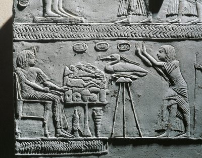 Horemheb temetési vacsorát eszik, dombormű Horemheb sírjából, Szakkarából alkotó: Egyptian 18th Dynasty