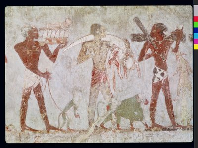 Kusiták aranyból, elefántcsontból és állatbőrökből, Rekhmire sírjából, Tuthmosis III és Amenhotep II vezírje, Új Királyság (falfestmény) alkotó: Egyptian 18th Dynasty