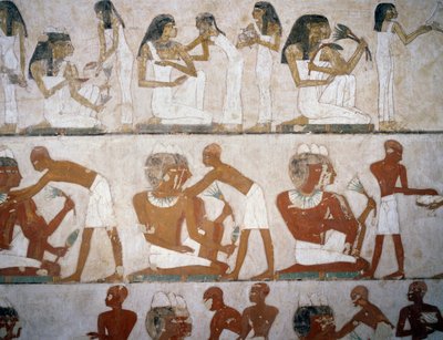 Férfiak és nők ékszereket viselve, részlet Rekhmire sírjának freskóiról, Abd el Qurnah Sheikh Necropolis, Luxor, Théba (Unesco Világörökségi Lista) alkotó: Egyptian 18th Dynasty