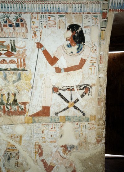 Menna munkásait felügyeli a szántóföldeken, részlet a Menna sírjának előcsarnokának freskóiról, Sheikh Abd el Qurnah Necropolis, Luxor, Théba (az UNESCO világörökségi listája) alkotó: Egyptian 18th Dynasty