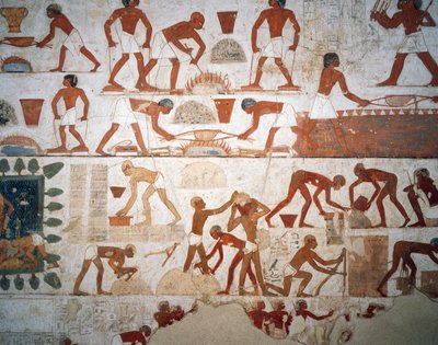 Fémfeldolgozás és sártégla gyártása, freskó, kápolna, Rekhmire sírja (TT100), Abd el-Qurna sejk, Théba (az Unesco világörökségi listája) alkotó: Egyptian 18th Dynasty