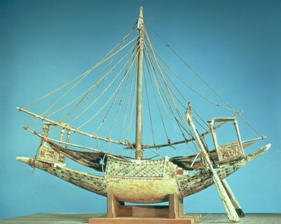 Az egyik fáraó csónakjának modellje Tutanhamon sírjából (Kr. e. 1370-52) Új Királyság (fa) alkotó: Egyptian 18th Dynasty