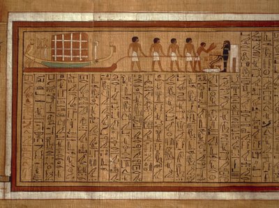 Papirusz a "Halottak könyvének" hieroglifáival és polikróm illusztrációkkal Kha thébai sírjából. Újbirodalom, XVIII. dinasztia alkotó: Egyptian 18th Dynasty