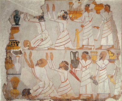 Egy festett sírfal egy része, amely ázsiai tiszteletadókat ábrázol, Kr.e. 1400 körül (kőre festett vakolat) alkotó: Egyptian 18th Dynasty