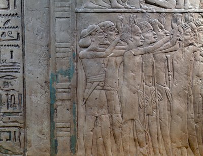 Núbia, Líbia, Szíria és Palesztina hercegei a király előtt tisztelegni jönnek, mészkő dombormű, Horemheb memfiti sírjából, Szakkarában, Egyiptomi civilizáció, Új Királyság, XVIII. dinasztia alkotó: Egyptian 18th Dynasty