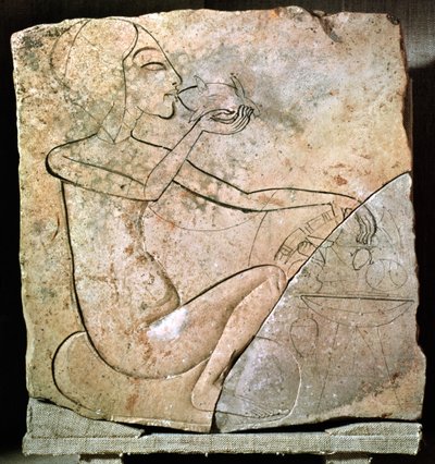 Sült kacsát evő hercegnőt ábrázoló dombormű a Tell El-Amarna-i Északi Palotából, Új Királyságból, ie 1353-1337 (mészkő) alkotó: Egyptian 18th Dynasty