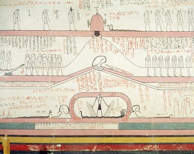 Jelenet az Amduat könyvéből, amely bemutatja az alvilágba vezető utat, az Új Királyságot (falfestmény) alkotó: Egyptian 18th Dynasty