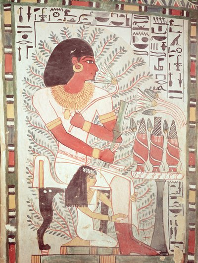 Sennefer feleségével, Meryttel ül a Sennefer sírjából, Új Királyságból (falfestmény) alkotó: Egyptian 18th Dynasty
