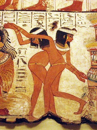 Templomi falfestmény két táncoló lányról, Egyiptom (falfestmény) alkotó: Egyptian 18th Dynasty