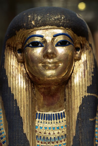 Tjuya halotti maszkja, Yuya és Tjuya sírjából, Királyok Völgye, Egyiptom, Egyiptomi civilizáció, Újbirodalom, XVIII. dinasztia alkotó: Egyptian 18th Dynasty