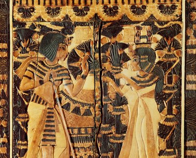 Felső panel egy ládából, Tutanhamon sírjából, Új Királyságból (fa, bronz, elefántcsont és színes máz) alkotó: Egyptian 18th Dynasty