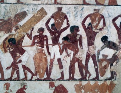 Élelmiszer szállítása az Ammon templom raktáraiba, Rekhmire sírja, más néven Tomb TT100, Sheikh Abd el-Qurna, Thébai nekropolisz (az Unesco világörökségi listája) alkotó: Egyptian 18th Dynasty