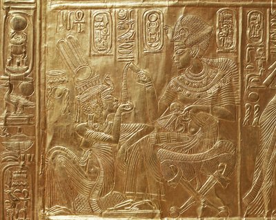 Tutanhamon és felesége, a rituális koporsó részlete alkotó: Egyptian 18th Dynasty