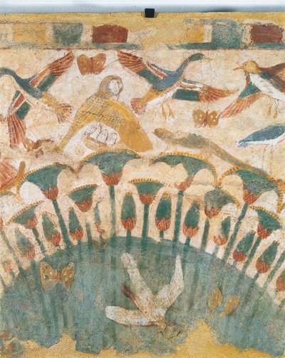 A Nílus menti mocsarak növény- és állatvilágát ábrázoló falfestmény Neferhetep sírjából, részlet alkotó: Egyptian 18th Dynasty