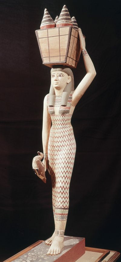 Áldozatokat vivő nő, Új Királyság (festett fa) alkotó: Egyptian 18th Dynasty