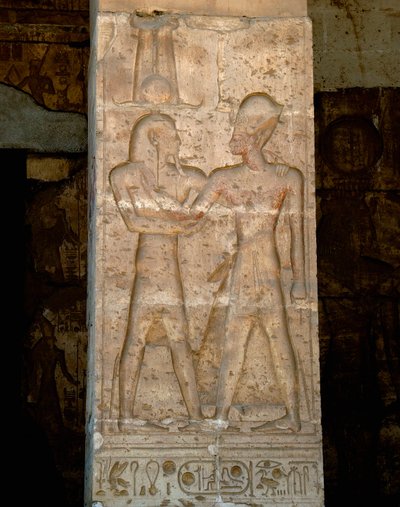 Ókori egyiptomi művészet: Alacsony dombormű I. Sethi (Sety vagy Seti I) templomának oszlopán alkotó: Egyptian 19th Dynasty