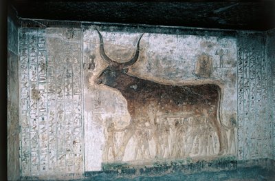 Egyiptom, Luxor, a Királyok Völgye, I. Szeti sírja, belső freskók Nut istennőt tehénként ábrázoló freskókkal alkotó: Egyptian 19th Dynasty