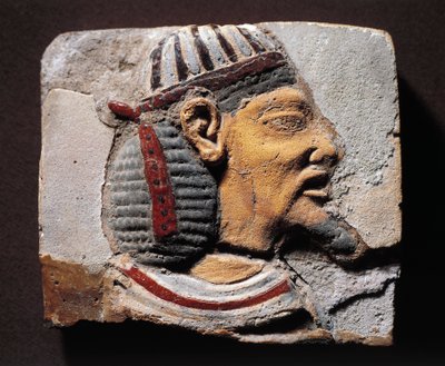 Díszítés töredéke, majolika, szíriai szemita fogoly fejével alkotó: Egyptian 19th Dynasty