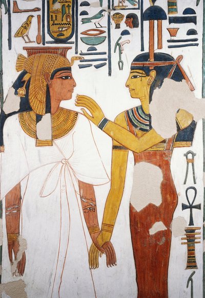 Nefertari találkozik Ízisz istennővel, freskó, a negyedik oszlop északi fekvésű homlokzata, temetkezési kamra, Nefertari sírja (QV66), Királynők Völgye, Théba (az Unesco világörökségi listája) alkotó: Egyptian 19th Dynasty