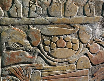 Az istenségeknek szánt ételáldozatokat ábrázoló relief, Abüdoszból alkotó: Egyptian 19th Dynasty