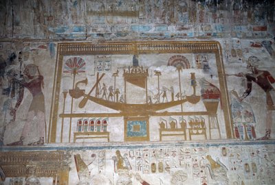 Szent csónak, bas relief, Ozirisz kápolna, I. Szeti templom, I. Szeti templom alkotó: Egyptian 19th Dynasty