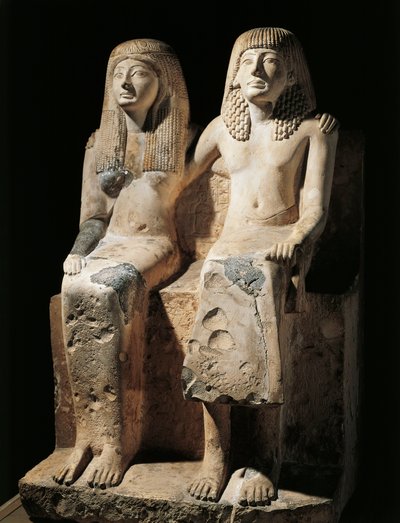 Pendua írnokot és feleségét, Nefertarit (mészkő) képviselő szoborcsoport megtalálta Deir el-Medinát, Egyiptomban alkotó: Egyptian 19th Dynasty