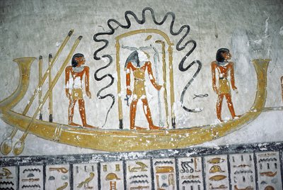 Re in the Night Boat, VI. Ramszesz sírjából, Új Királyság (Kr. e. 1145-1137) (falfestmény) alkotó: Egyptian 20th Dynasty